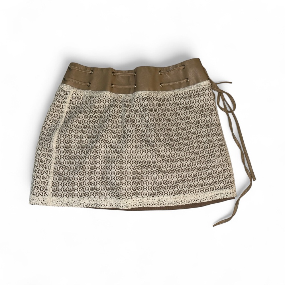 White Fox Boutique Tan and White Lace Mini Skirt